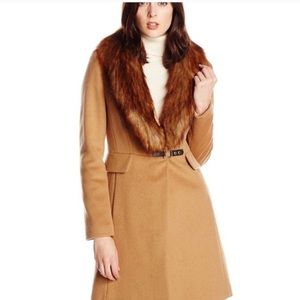 Ivanka Trump camel wool faux fur trench coat SZ 3x